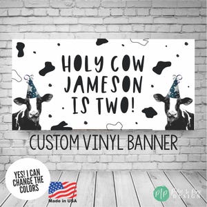 Cow Birthday Banner, Holy Cow Birthday Decorations, Black and White Cow Party Birthday, Farm Animal Banner, Barn Animal Party, Holy Cow Bday