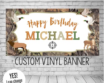 Hunting Birthday Banner, Outdoor Camo Party Decor, Deer Hunter Theme, Duck Hunt