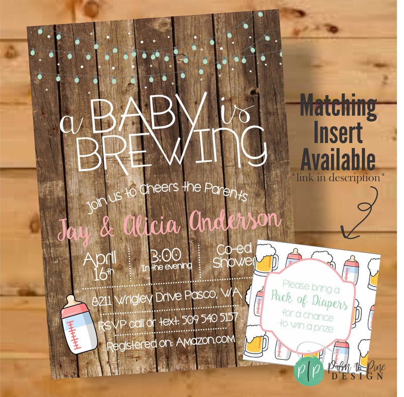 A Baby is Brewing Invitation, Beer Baby Shower Invitation, Beer Baby Shower, co ed baby shower invitation, co ed baby shower invite, beer image 3