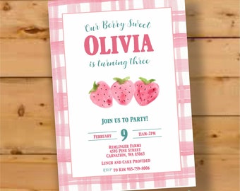 Berry Birthday Invite, Strawberry Birthday Invite, Picnic invitation, Berry Sweet Birthday, Berry First, Two Tti Fruitty, Tutti Frutti