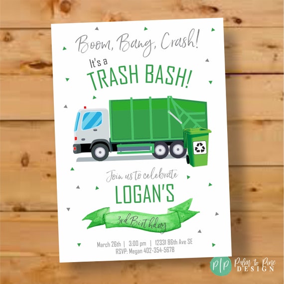 Garbage Truck Birthday Invite, Garbage Truck Invitation, Boys Birthday Invitation, Garbage Truck Birthday Party, Trash Bash, Recycling Party Il_570xn