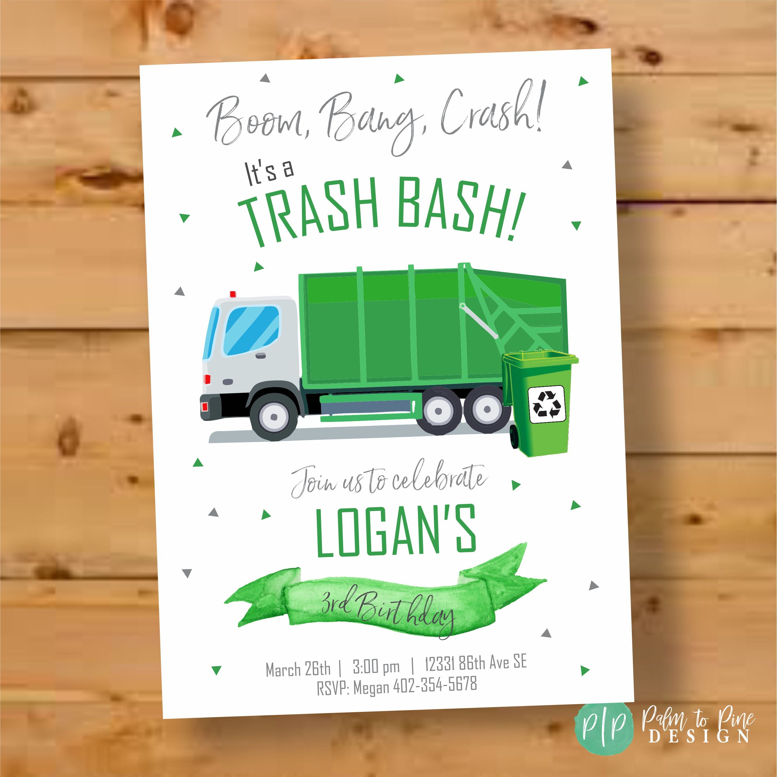 Garbage Truck Birthday Invite Garbage Truck Invitation Boys Birthday Invitation Garbage Truck Birthday Party Trash Bash Recycling Party