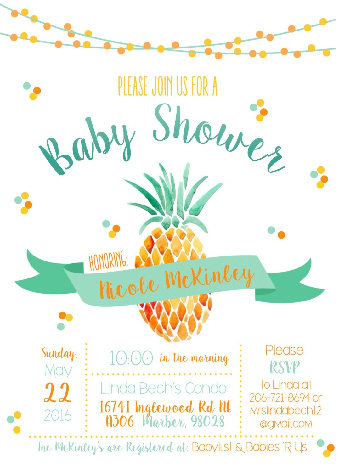 Pineapple Invitation Pineapple Baby Shower Invitation Etsy