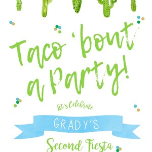 Taco Bout a Party Invitation, Taco Bout a Party Invite, fiesta invitation, Fiesta Birthday Invitation, Cacti Birthday, watercolor, Fiesta image 5