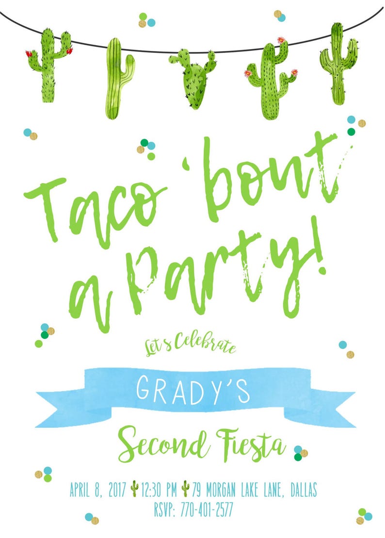 Taco Bout a Party Invitation, Taco Bout a Party Invite, fiesta invitation, Fiesta Birthday Invitation, Cacti Birthday, watercolor, Fiesta image 5