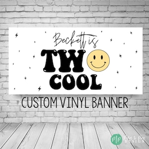 Two Cool Smiley Face Birthday Party Banner, Custom Colors and Wording