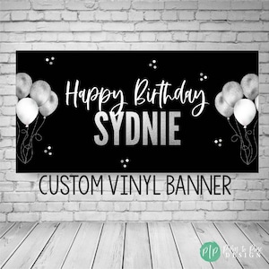 Black and silver Birthday Banner, Birthday banner personalized, Custom birthday banner, Black and silver backdrop, Black and silver banner
