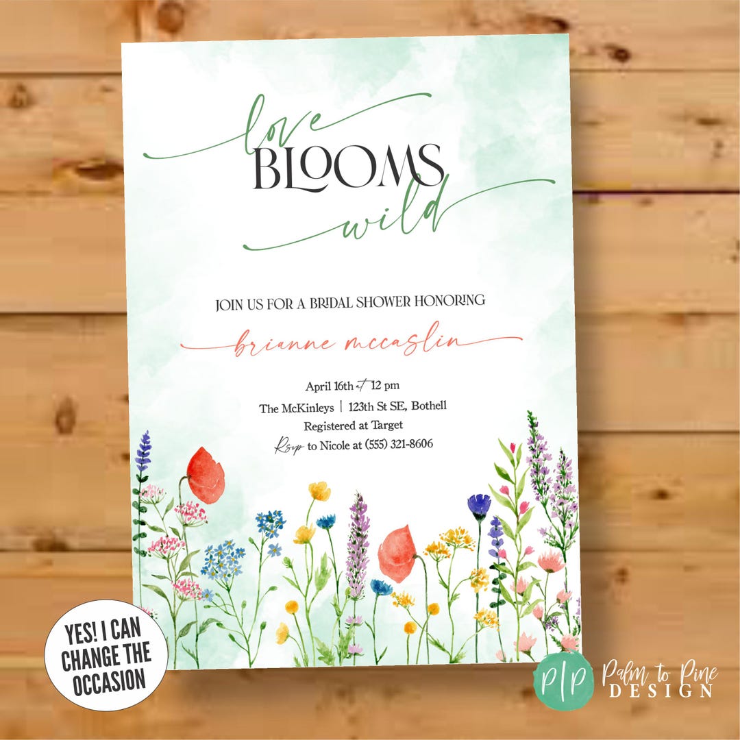 Wildflower Bridal Shower Invitation, Floral Watercolor Invite ...