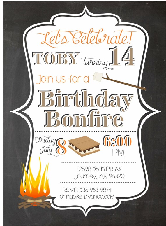 Bonfire Birthday Invitation Bonfire Invitatino Bonfire | Etsy Backyard Bonfire Birthday Invitation BBQ Birthday