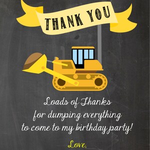 Construction Thank You Card, Construction Birthday Thank You, Construction Birthday Party, Chalkboard Thank You, Thank You Card Construction image 3