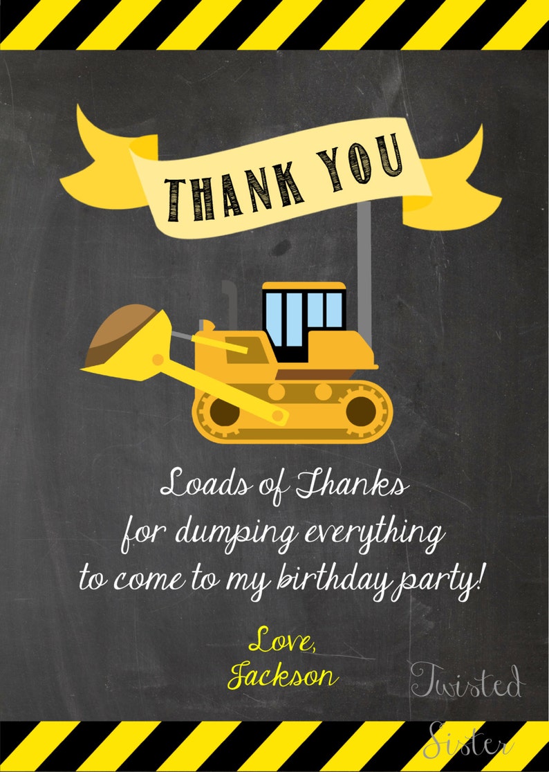 Construction Thank You Card, Construction Birthday Thank You, Construction Birthday Party, Chalkboard Thank You, Thank You Card Construction image 3