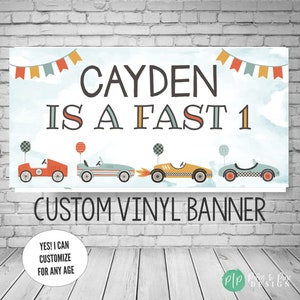 Racecar Birthday Banner, Vintage Racecar Banner, Fast One Decor, Two Fast, Car Party Decorations, Race Car Backdrop, Retro Racecar Boy Party