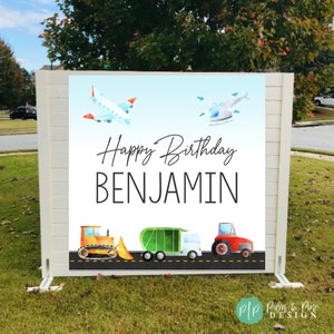 Things that Go Backdrop, Transportation Birthday Banner, Boys Vehicles Birthday Backdrop, Transportation Step & Repeat Banner, Vehicles Sign image 3