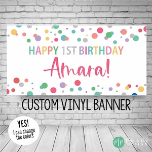 Custom Polka Dot Birthday Banner, Rainbow Party Decor (Digital or Printed)