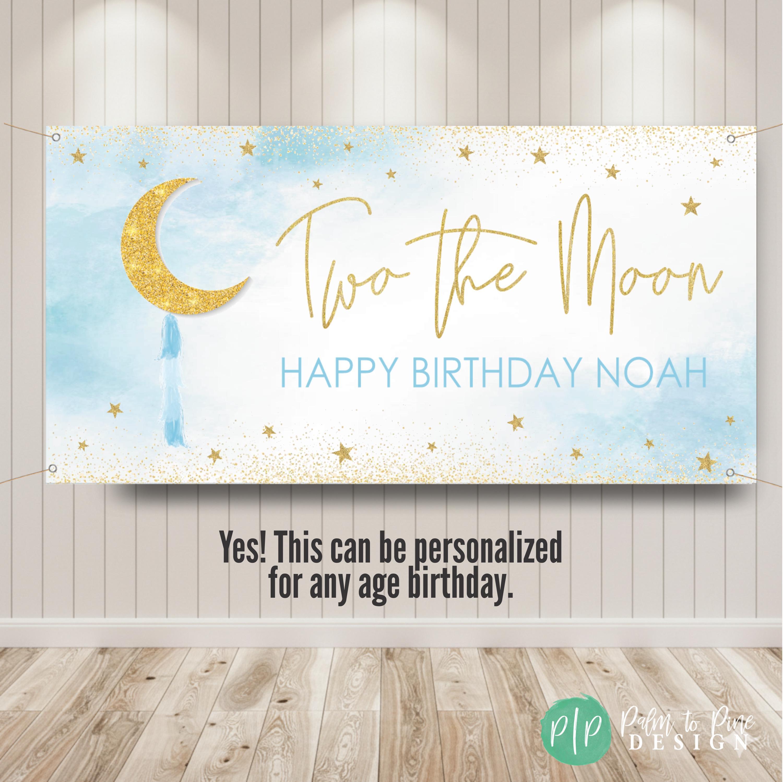 Over the Moon Baby Shower Banner, Personalized Moon and Stars 