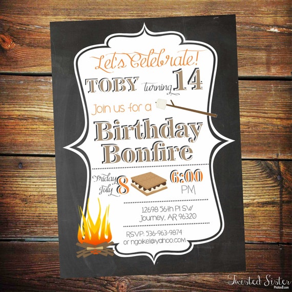 Bonfire Birthday Invitation Bonfire Invitatino Bonfire | Etsy Backyard Bonfire Birthday Invitation BBQ Birthday