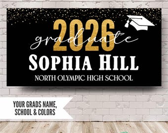 Pancarta de graduación personalizada, colores personalizados, decoraciones para fiesta de graduación de la clase de 2026