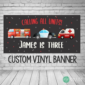 Rescue Vehicles Banner, Transportation Birthday Banner, Emergency Responders birthday, Boy Birthday Banner, Rescue Vehicle Birthday Banner