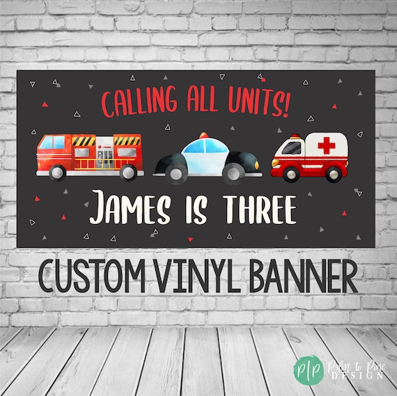 Rescue Vehicles Banner, Transportation Birthday Banner, Things that go