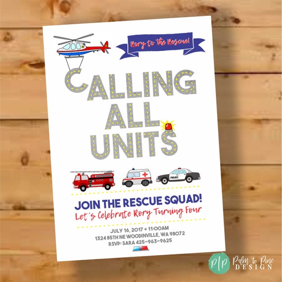 Firetruck birthday invitation, Emergency vehicles birthday, Boy