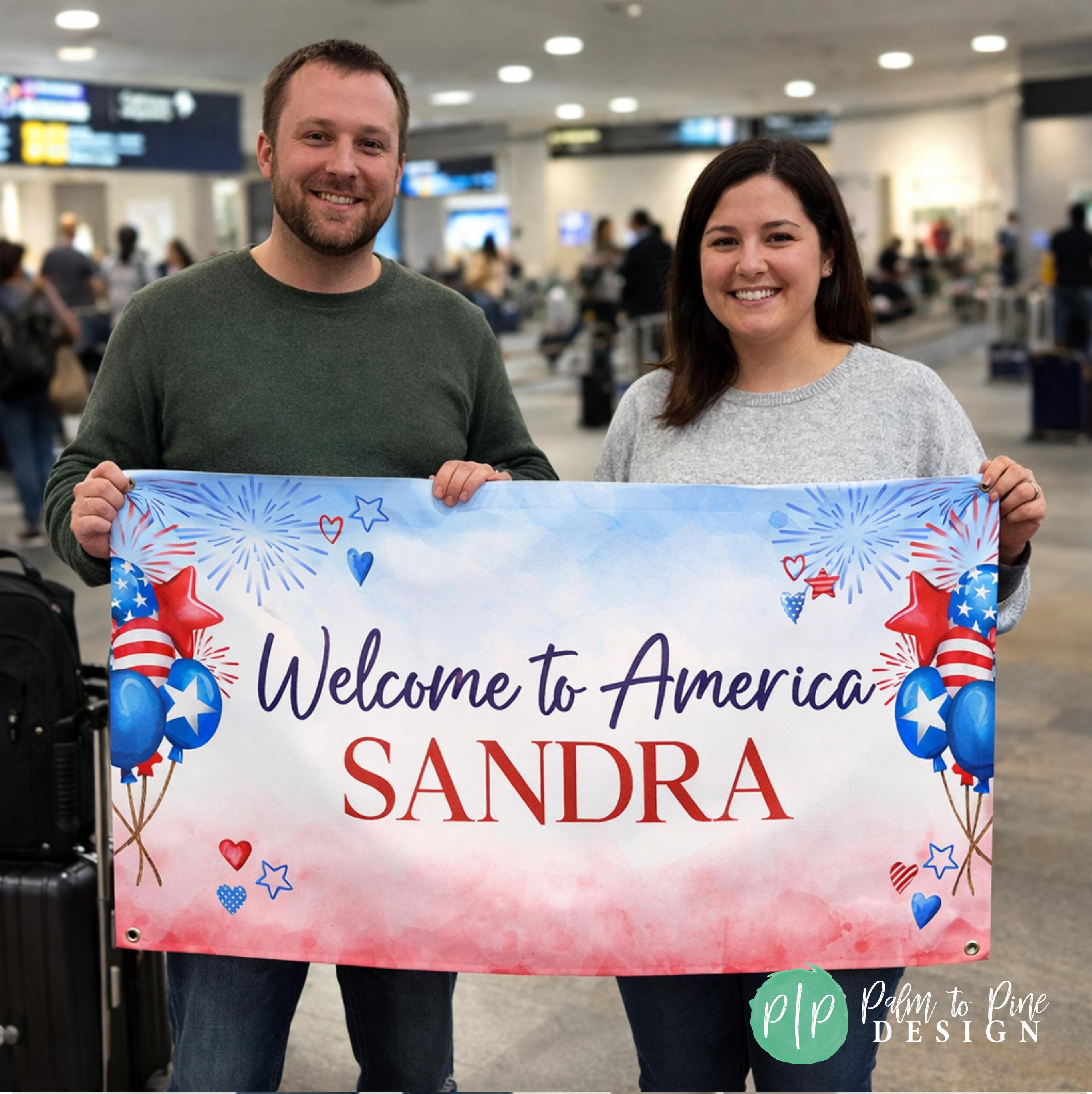 Welcome to America Banner, Custom USA Airport Sign, Au Pair