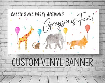 Party Animal Banner, Jungle Birthday Decor for Zoo Party, Custom Name and Age