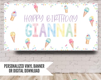 Ice Cream Party Banner, Birthday Sprinkles Party Decor, Sweet Scoops of Fun Backdrop