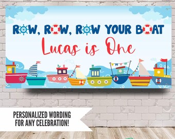 Row Your Boat Birthday Banner, Custom Sailboat Party Decorations, Nautical Kids Backdrop