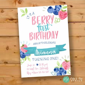 Berry Birthday Invite, Strawberry Birthday Invite, Picnic invitation, Berry Sweet Birthday, Berry First, Blueberry Invite, First Birthday