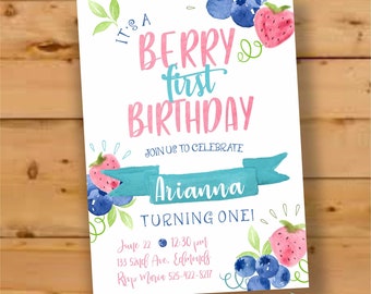 Berry Birthday Invite, Strawberry Birthday Invite, Picnic invitation, Berry Sweet Birthday, Berry First, Blueberry Invite, First Birthday