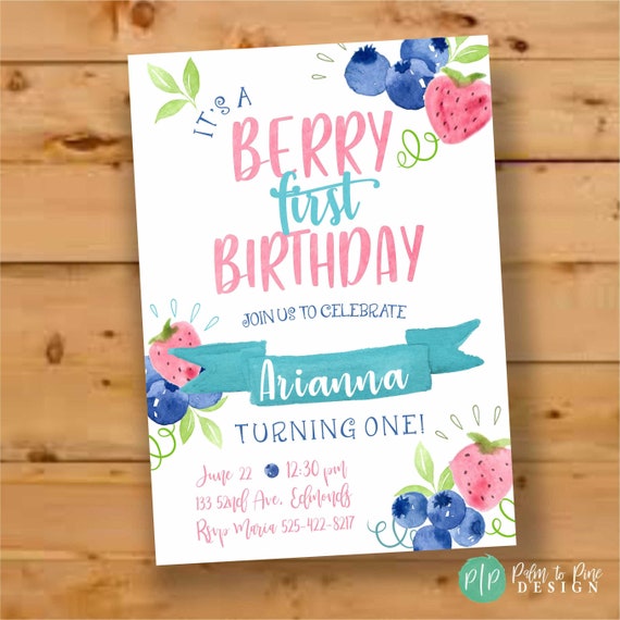 Berry Birthday Invite, Strawberry Birthday Invite, Picnic invitation, Berry Sweet Birthday, Berry First, Blueberry Invite, First Birthday Il_570xn