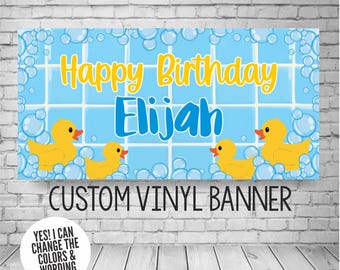 Rubber Duck Birthday Banner | Personalized Bubble Bath Yellow Ducky Party Decor