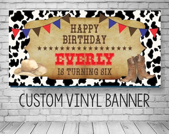 Cowboy Birthday Banner, Cowboy Party Decor, Cowgirl Birthday, Western Birthday Banner, Birthday Banner, My First Rodeo, My Second Rodeo, Cow