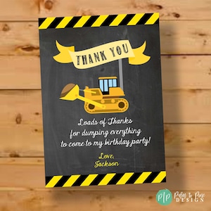 Construction Thank You Card, Construction Birthday Thank You, Construction Birthday Party, Chalkboard Thank You, Thank You Card Construction image 1