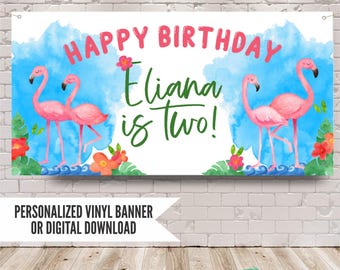 Tropical Flamingo Birthday Banner, Tropical Party Decor