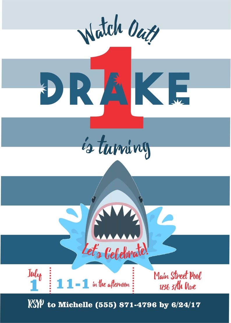 Shark birthday invitation, shark party invitations, Shark Invite, shark birthday, Shark Pool Party, jaws birthday, jaws party, shark party image 8