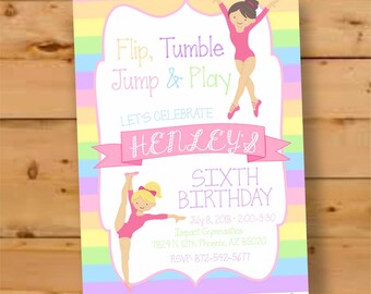 Gymnastics birthday Invite, Rainbow Gymnastics Birthday Invitation, Gymnastics Birthday Party, Cartwheels and Cupcakes, Gymnastics Invite