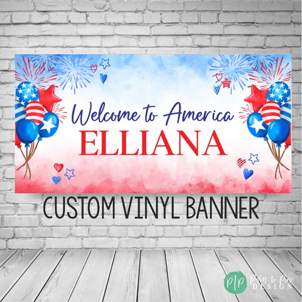 Welcome to America banner, Welcome America sign, America banner, Citizenship banner, Exchange Student Welcome Sign, Au Pair Welcome Banner