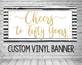 50th Birthday Banner, Adult Birthday Party Decor, Black and Gold Birthday Party, Cheers to 50 years banner, Birthday Banner Backdrop, 40th