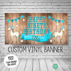 Horse Birthday Banner, Cowgirl Birthday Decorations, Horse Birthday Backdrop, Horse party decor, Cowgirl banner, Turquoise horse party sign