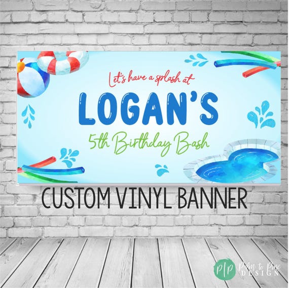 Summer Pool Birthday Banner, Splish Splash Party Decor, Personalized
