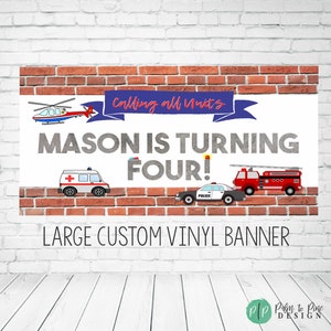 Emergency Vehicles Birthday Banner, Firefighter Party Decor, Rescue Cars Birthday, Boy Birthday Banner, Birthday Banner, Rescue Vehicles image 1