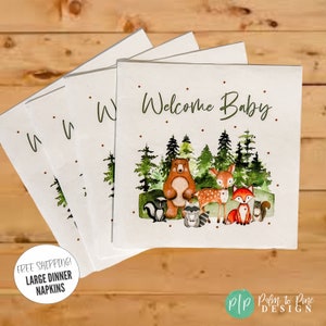 Woodland Baby Shower Napkins, Forest Animals Party Tabletop (Large, Set of 20)