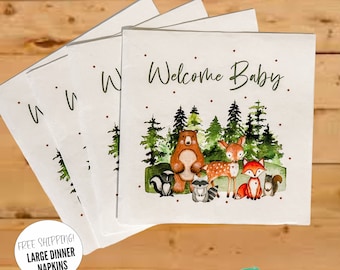 Woodland Baby Shower Napkins, Forest Animals Party Tabletop (Large, Set of 20)