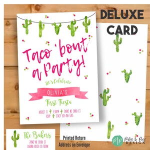 Taco Bout a Party Invitation, Taco Bout a Party Invite, fiesta invitation, Fiesta Birthday Invitation, Cacti Birthday, watercolor, Fiesta image 2