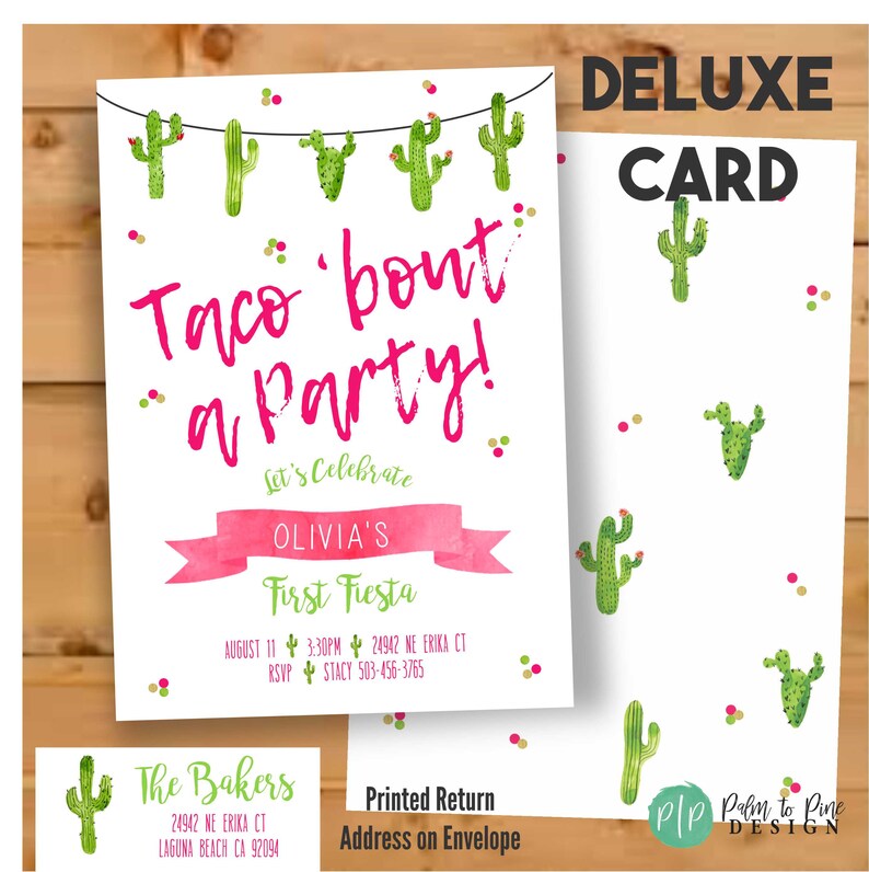 Taco Bout a Party Invitation, Taco Bout a Party Invite, fiesta invitation, Fiesta Birthday Invitation, Cacti Birthday, watercolor, Fiesta image 2