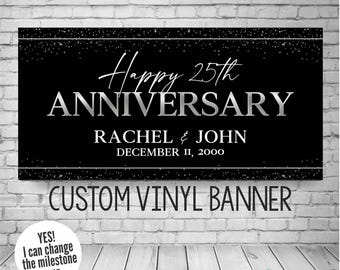 Anniversary Banner | Silver 25th Wedding Party Decor | Printed or Digital