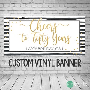 50th Birthday Banner, Adult Birthday Party Decor, Black and Gold Birthday Party, Cheers to 50 years banner, Birthday Banner Backdrop, 40th