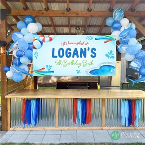 Bannière d'anniversaire de piscine d'été, décoration de fête Splish Splash, personnalisée image 6