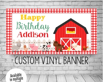 Farm Birthday Banner, Barnyard Animal Party Decor, Custom Colors & Wording